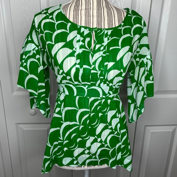 Anthropologie Tops - Anthropologie | Maeve green and white blouse